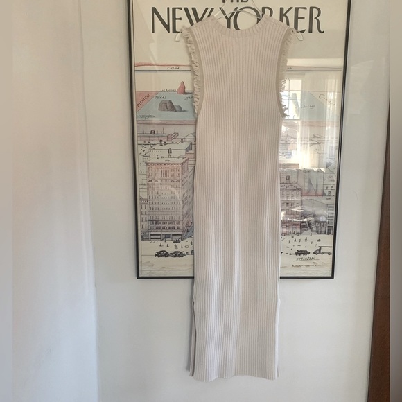 Joie cream knit ribbed maxi dress with side slits and frayed sleeve edge size XL - Picture 2 of 11